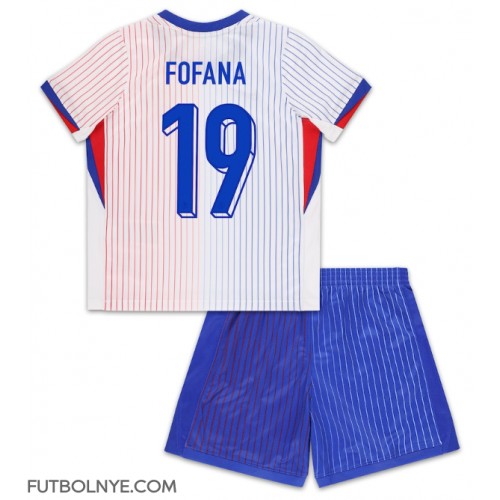 Camiseta Francia Youssouf Fofana #19 Visitante Equipación para niños Eurocopa 2024 manga corta (+ pantalones cortos)